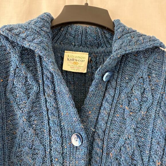 Kilronan Knitwear Cardigan Wool Cable Knit Ireland Fisherman Blue Size Medium - Picture 4 of 5